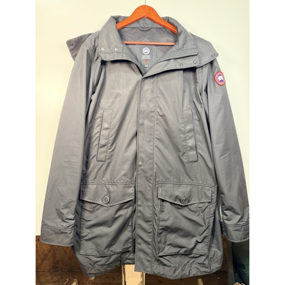 Canada Goose Mens Trench Coat with Hood & Pockets Black Sz XL - BROKEN ZIPPER